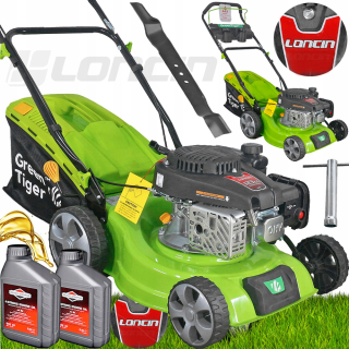 Benzínová kosačka Green Tiger s košom, objem 123 cm³. kôš 40 l, šírka kosenia 41 cm + 2× olej do kosačky BRIGGS STRATTON 4T SAE30 0,6L